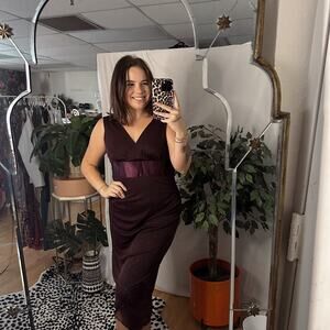 Y2k Ruby Rox V-Neck Fitted Midi Sheath Dress Burgundy XL